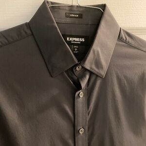 Express Men’s Performance Stretch Button Down, Size S, Dark Grey Solid